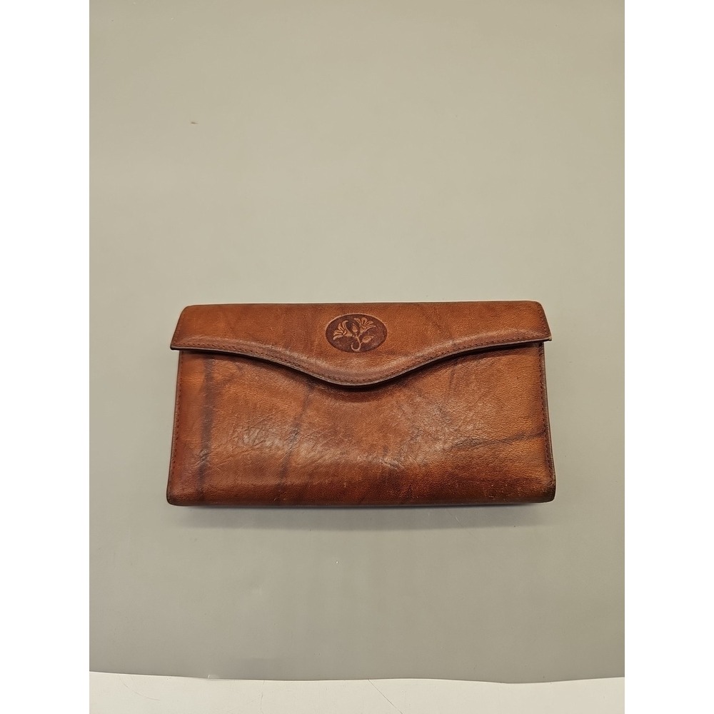 Buxton Brown Leather Wallet Floral Embossed Lots Of Compartments Check Holder